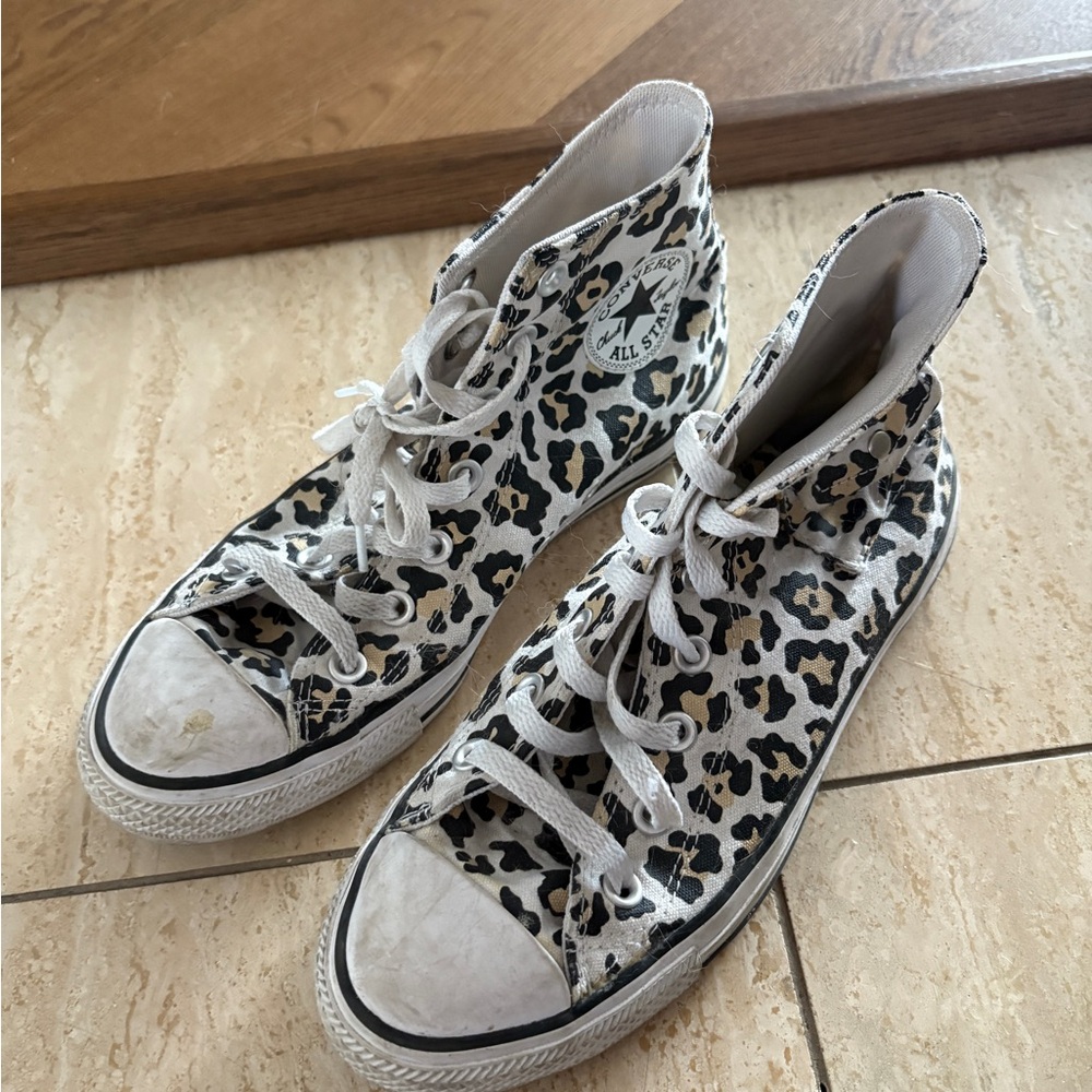 Converse Women's Black and White Leopard High-Tops
